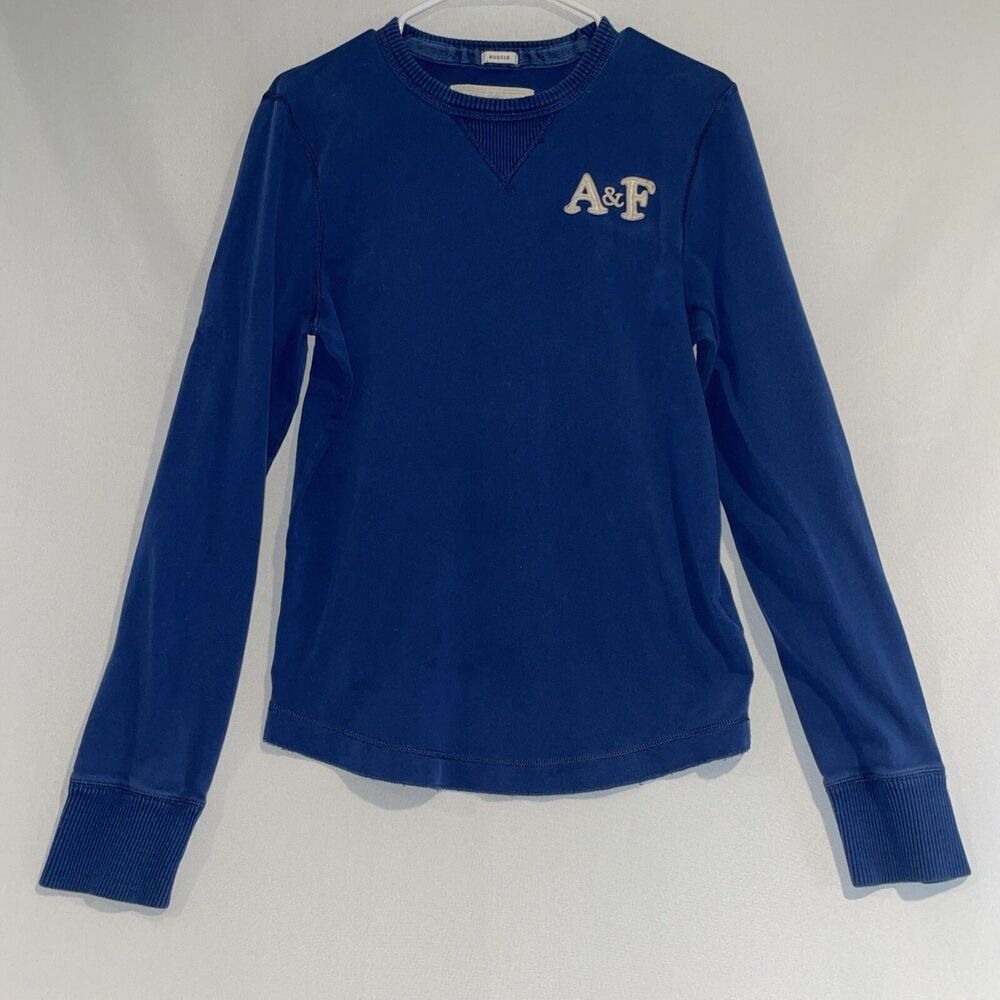 Abercrombie Fitch Crewneck Sweatshirt Blue A&F‎ Logo Muscle Fit M